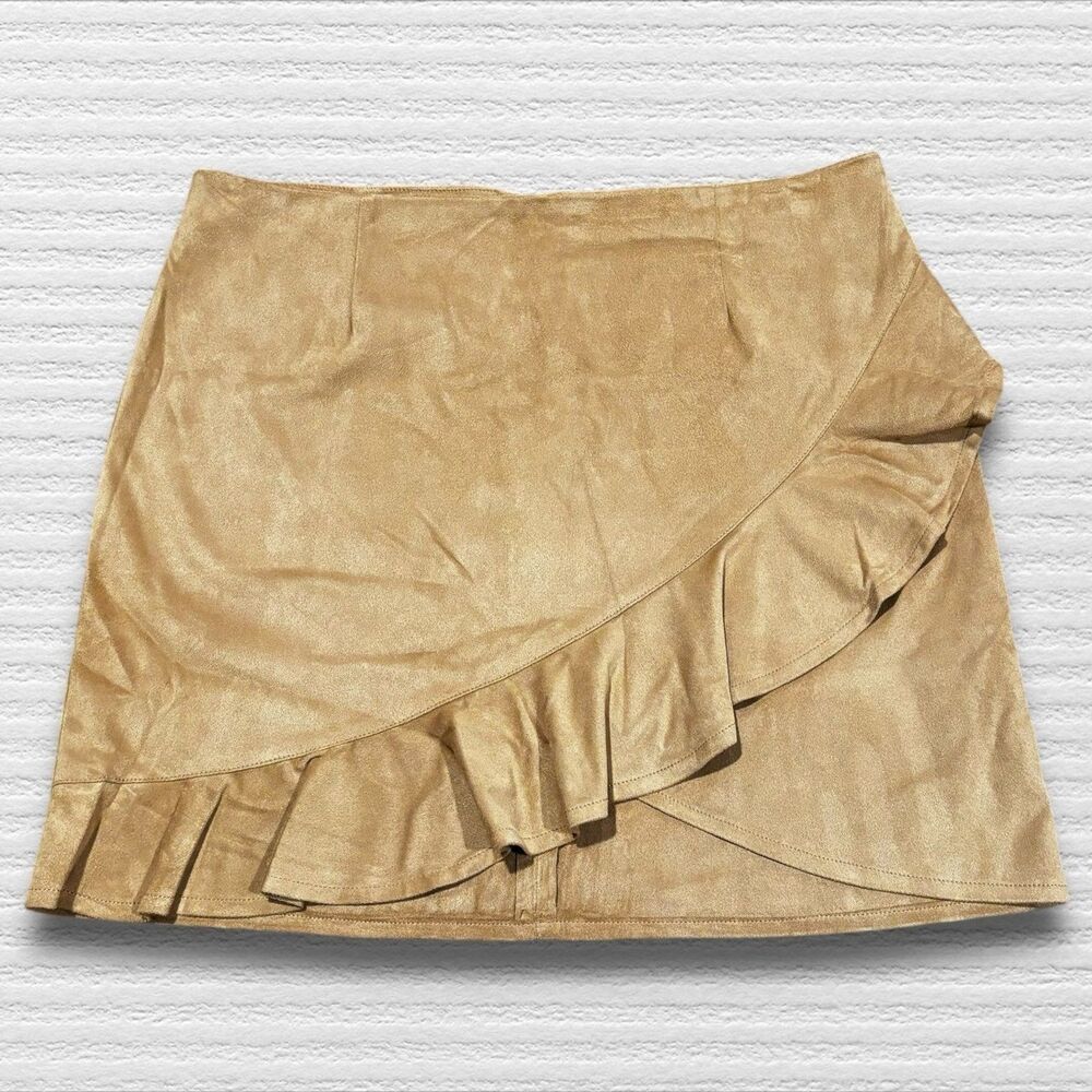 Jack by BB Dakota Faux Suede Ruffle Wrap Mini Skirt Camel Size 6 Western